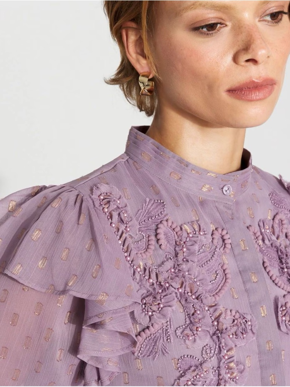 Lilac Chiffon Floral Appliqué Blouse